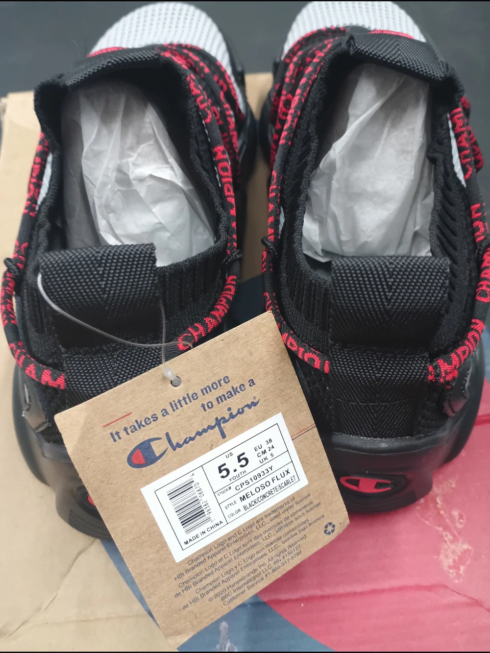 Champion Kids Grey and Black Sneakers with Red Accents